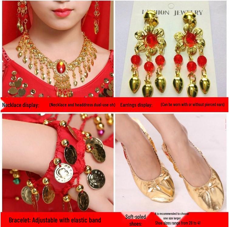Costume da Danza Indiana per Bambini: Costume per Esibizione di Danza del Ventre e Minoranze dello Xinjiang per Bambina