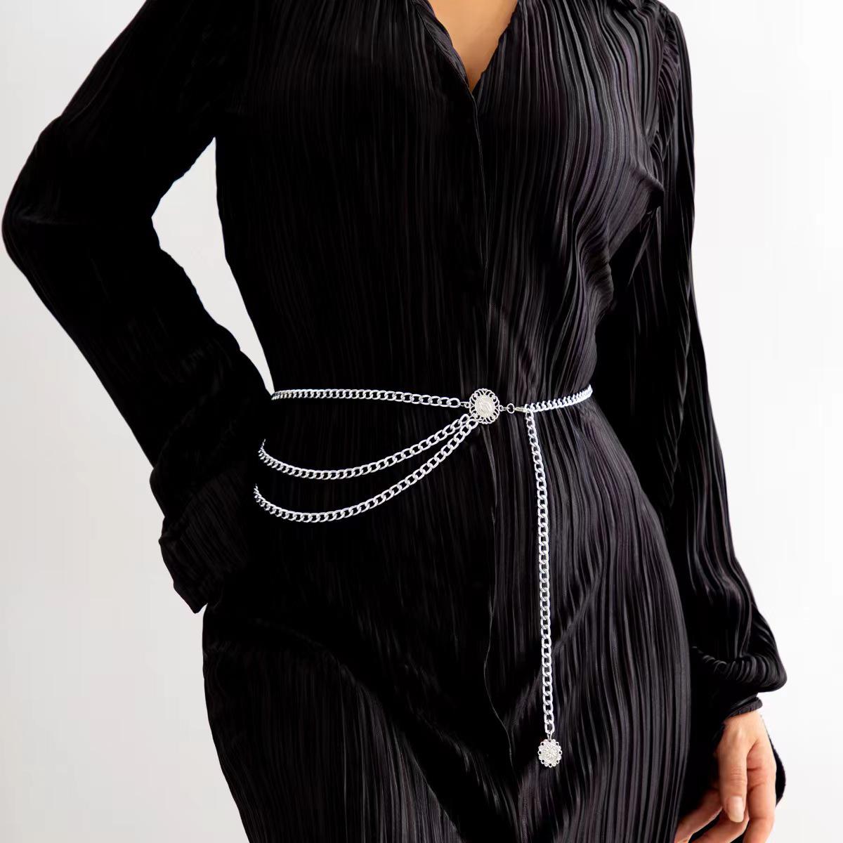 Retro Queen Multi-layer Alloy Body Chain - Exaggerated European & American Style Waist Jewelry for Women