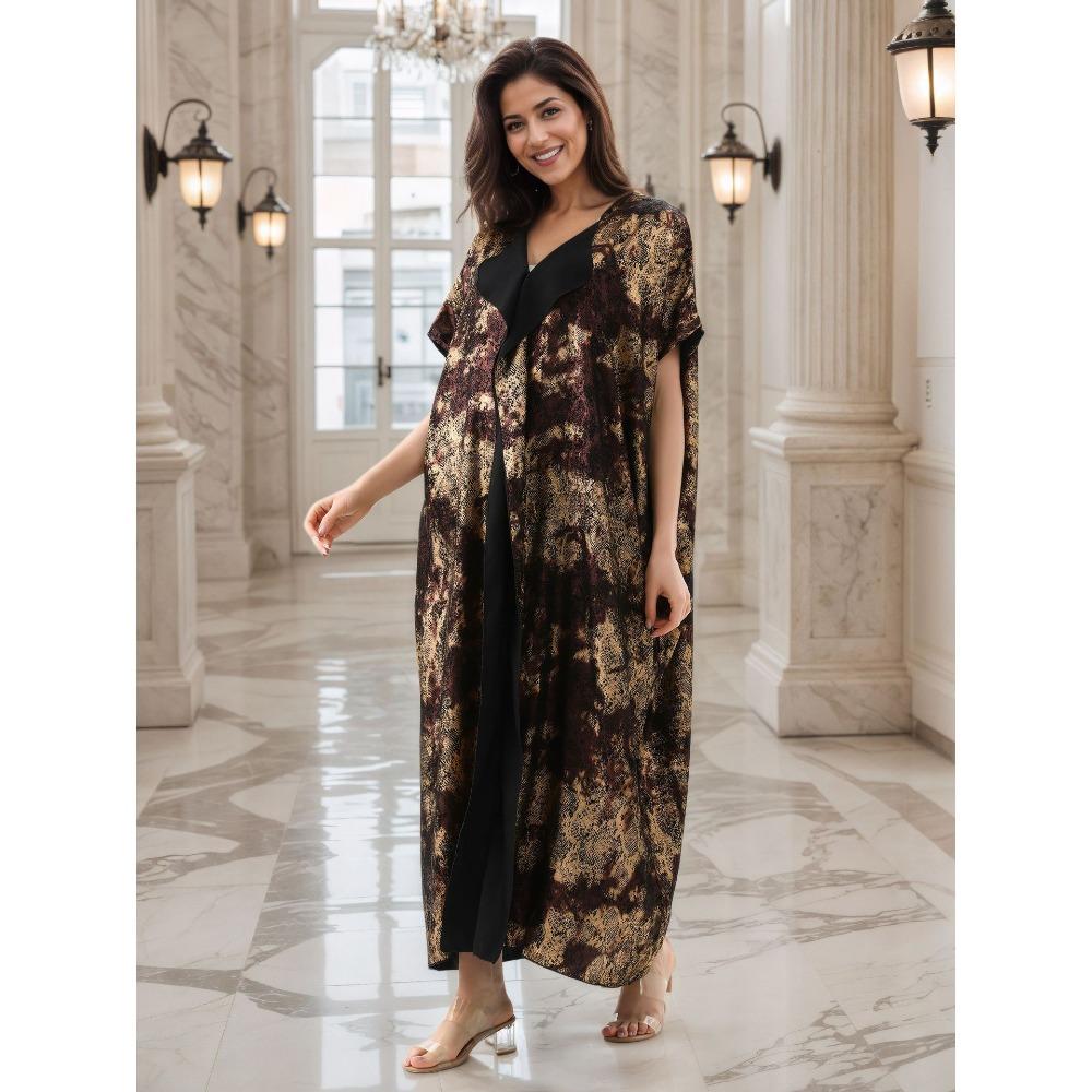 Leopard Print Bronzing Beach Blouse Lapel Turkish Robe High Luxury Dubai Robe Elegant Kaftan