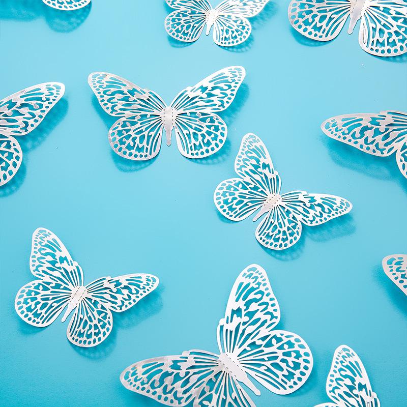3D Imitation Metal Butterfly Wall Decor Stickers - Hollow Design for Living Room