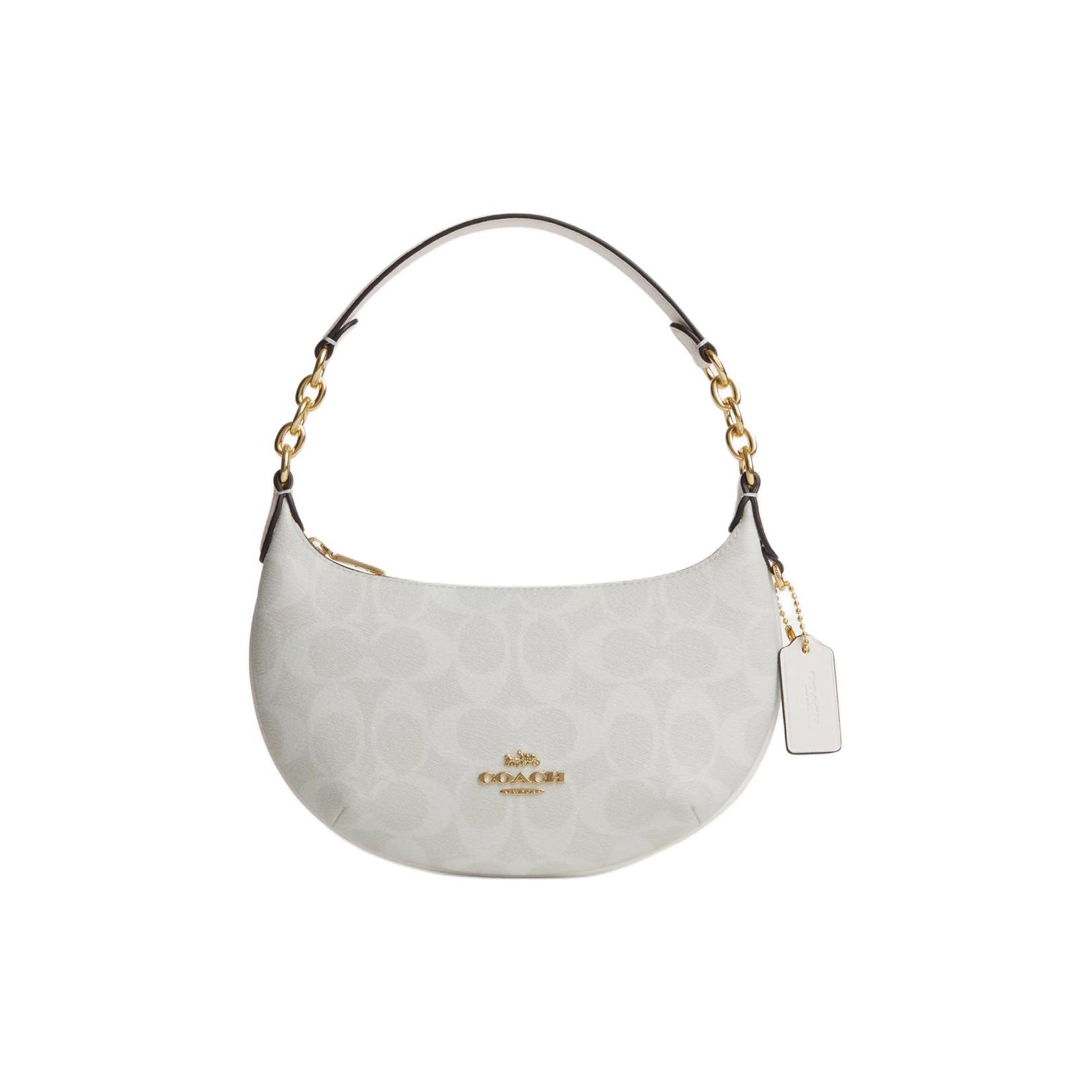 Coach Payton 21 Classic Monogram Zipper Closure Coated Canvas And Leather Shoulder Bag Women handbags Gold White CM273-IMRFF Gift Box Set (Basic Set+Yellow Box)