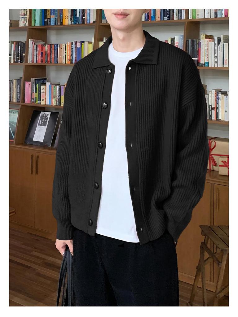Men's Bright Red Knitted Cardigan, Spring/Autumn Korean Style, Lapel, Year of the Rat Pure Color Outerwear
