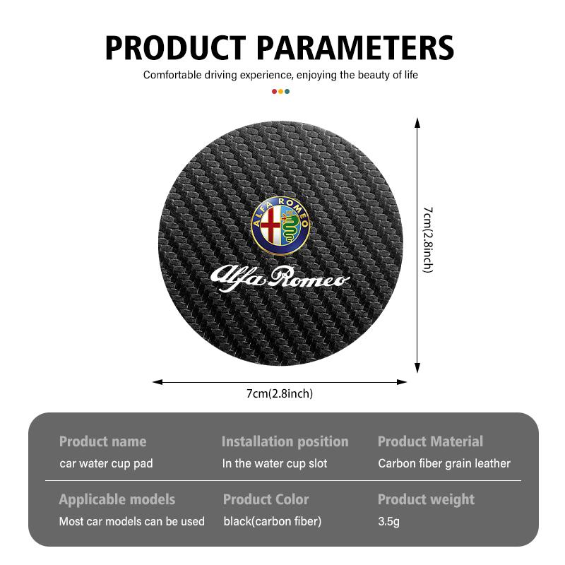 2 Pièces Sous-verres de Voiture Porte-gobelet d'Eau Tapis Antidérapants Accessoires Pour Alfa Romeo GT Stelvio F1 Brera Volante Tonale Gloria Disco