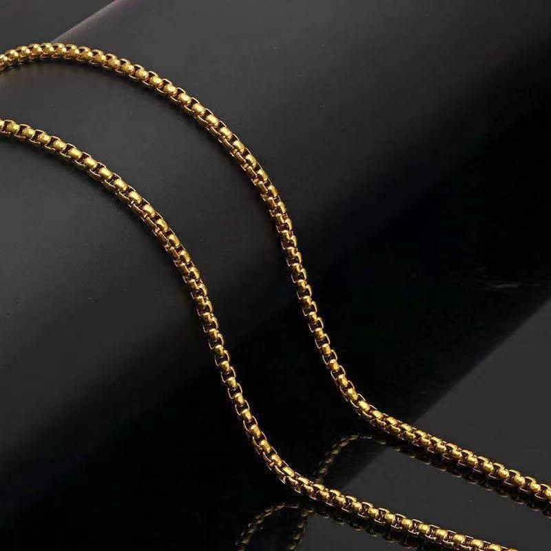 Stainless Steel Pearl Necklace with Titanium Thick Chain - Men's Minimalist Snake Bone Design