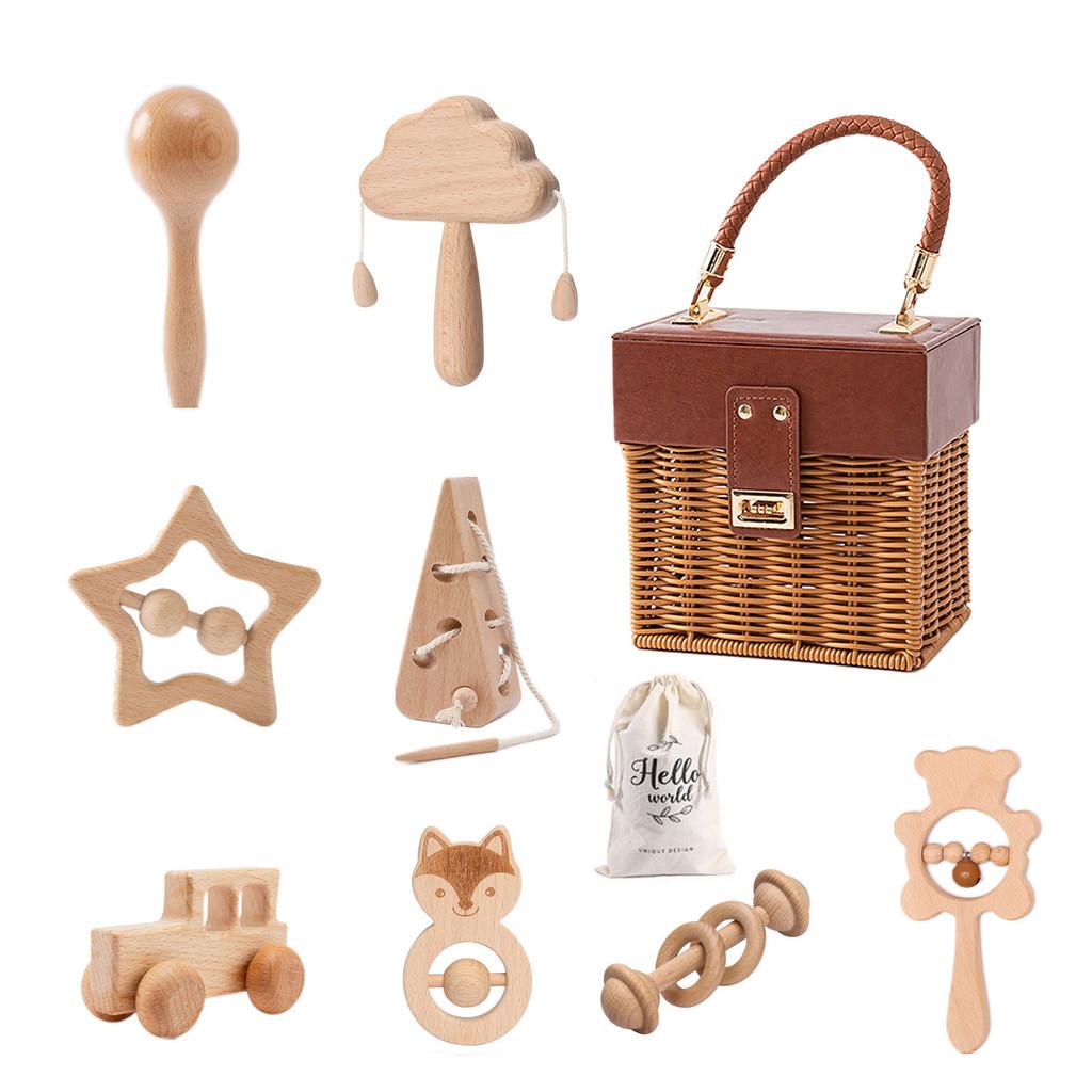 Rattle Baby Wooden Toy Set With Diy Design For Newborns And Toddler Development