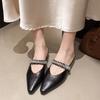 Pointed rhinestones with half slippers for women's outer wear 2025 new inner height-increasing flat bottom sandals