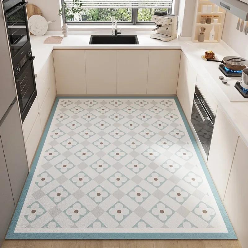 Carpet for Kitchen Floor Mat Large Pvc Waterproof Carpets Leather Oil Proof Anti-slip Foot Mats Green Rug Home Decoration Rugs