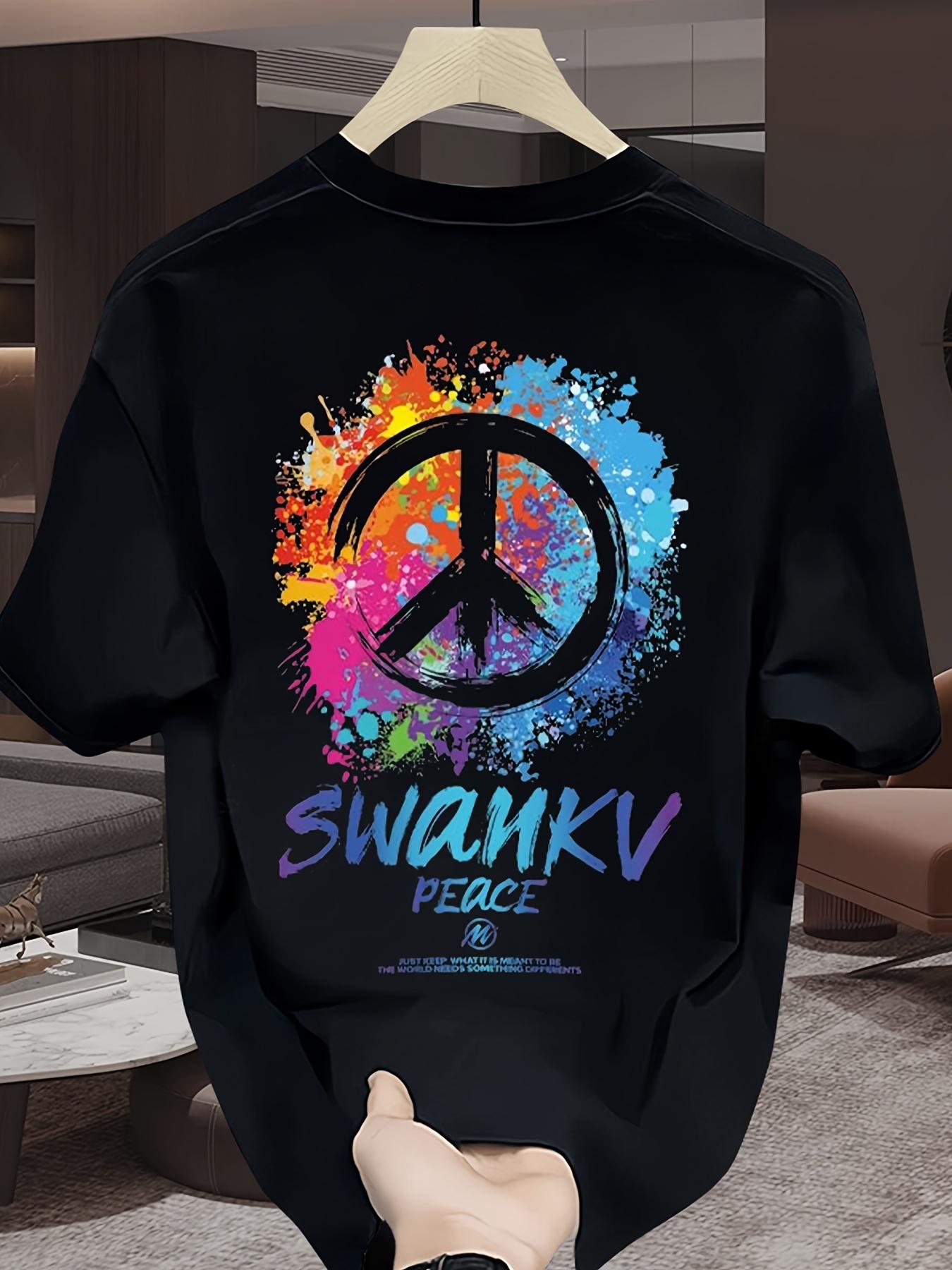 

Mens 100 Cotton Graphic Print TShirt Featuring Peace Sign and Color Splash Design Breathable Crew Neck Regular Fit 3XL