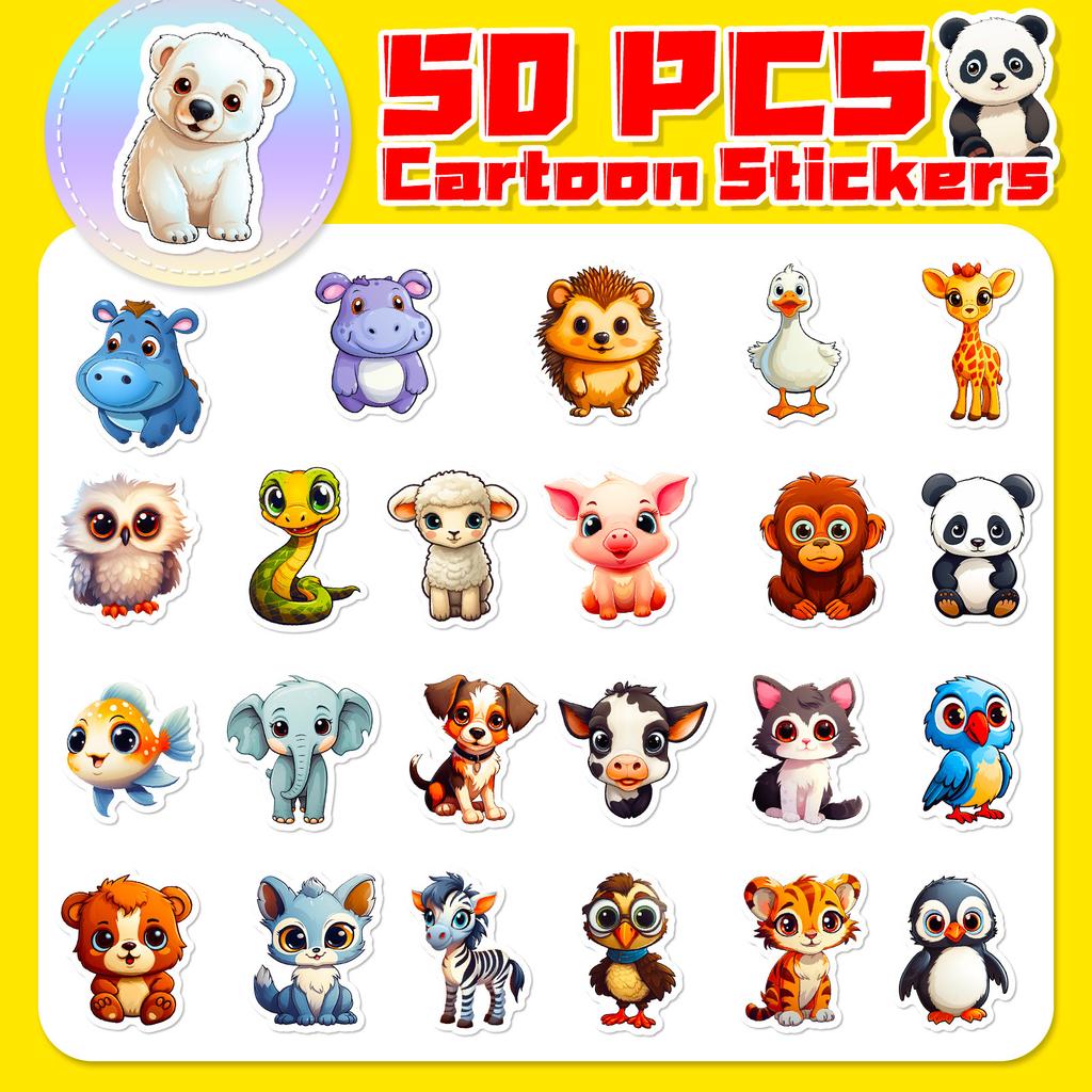 50pcs Large Eyed Animal Stickers New Cartoon Cute Natural Small Animal Graffiti Stickers   Children's Toys