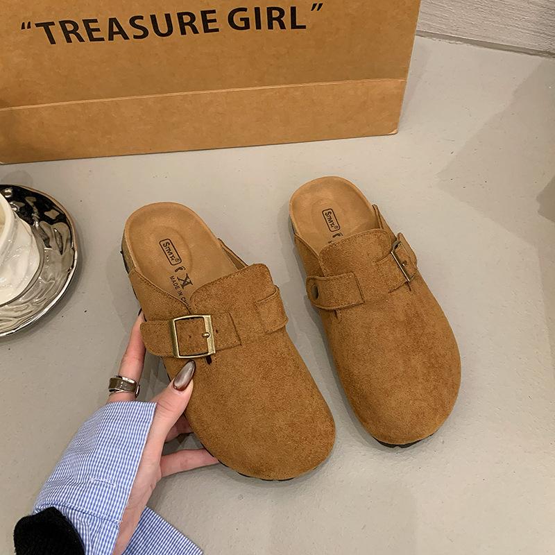 Popular shoes women's 2025 spring and autumn new pregnant women's bag head half slippers, wearing thick-soled lazy people with one foot, retro wom