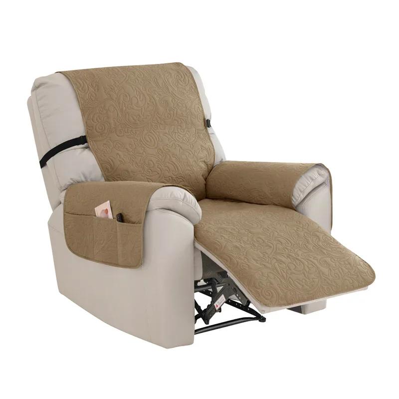 1 Seat Quilted Recliner Sofa Cover Dogs Pets Anti-Slip Chair Covers with Elastic Strap Anti-wear Lazy Boy Armchair Slipcovers