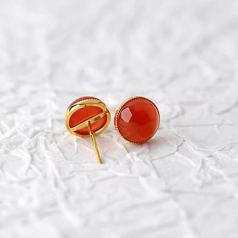 Classic and Minimalist Ruby Earings Stud New In Charms Red Circular Earrings for Women Suitable for Daily Jewelry Gifts Banquets