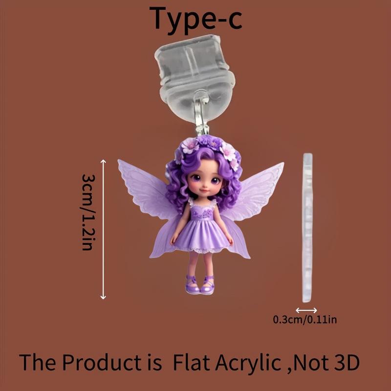 2Pcs Diy Accessories For Phone Type-C Interface Dust Plug Hanging Decoration 2D Flat Acrylic Angel Fairy Cat Phone Dust Plug