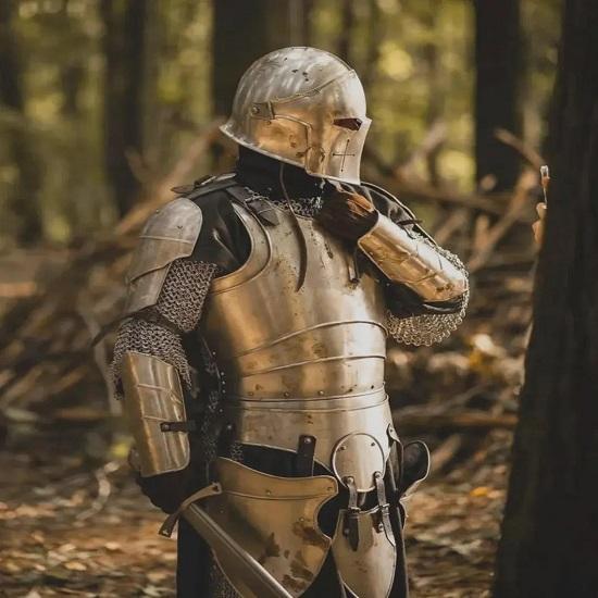 Medieval Full Body Knight Suit Barbuta Visor Helmet Mild Steel Armor for LARP Full Costume Steel Wearable Suit for Cospla