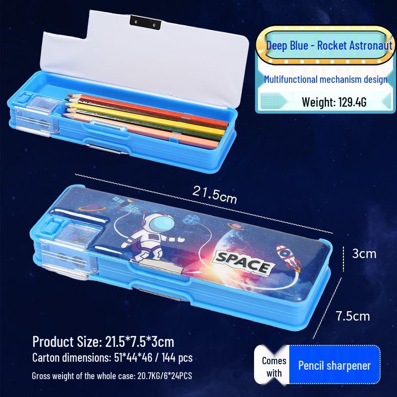 Multi-functional Double-Layer Pencil Case for Boys & Girls - Plastic, Simple Design for Kindergarten & Primary School Students