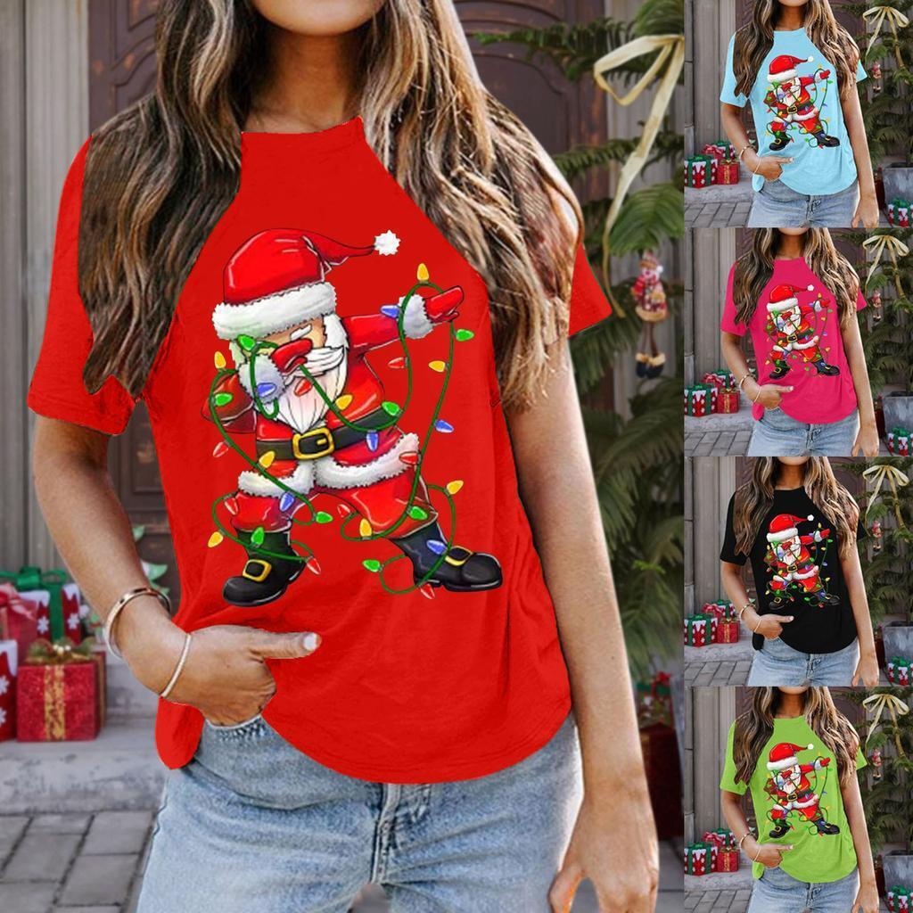 Summer Round Neck 3D Christmas Print Top Fashionable Casual Short Sleeved Women's T-shirts