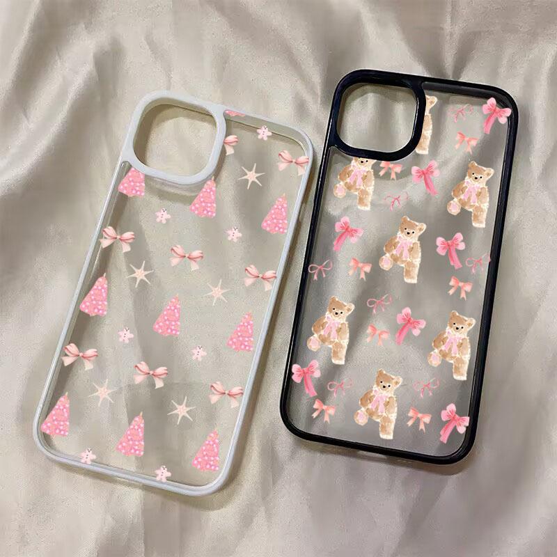 Pink Bow Bear Christmas Tree Phone Case for Samsung Galaxy S23 S22 S21 FE A56 A55 A54 S25 S24 Ultra A06 A16 A15 A35 A34 5G Cover