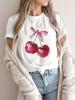 Cherry Print Womens Tshirt Women Loose Comfortable Tee Red Cherries Graphic Daily Streetwear Fashion Soft Top T Shirt