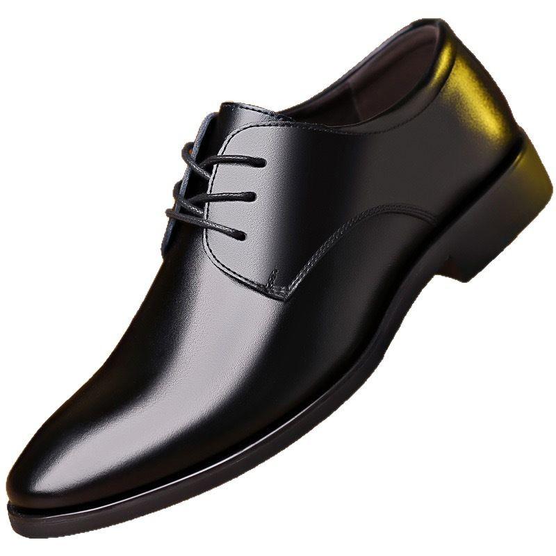 Men's Leather Shoes Spring and Autumn Formal Wear Business British Casual Shoes Korean Version Blue Soft Sole Black Lace-up Wedding Men's Shoes