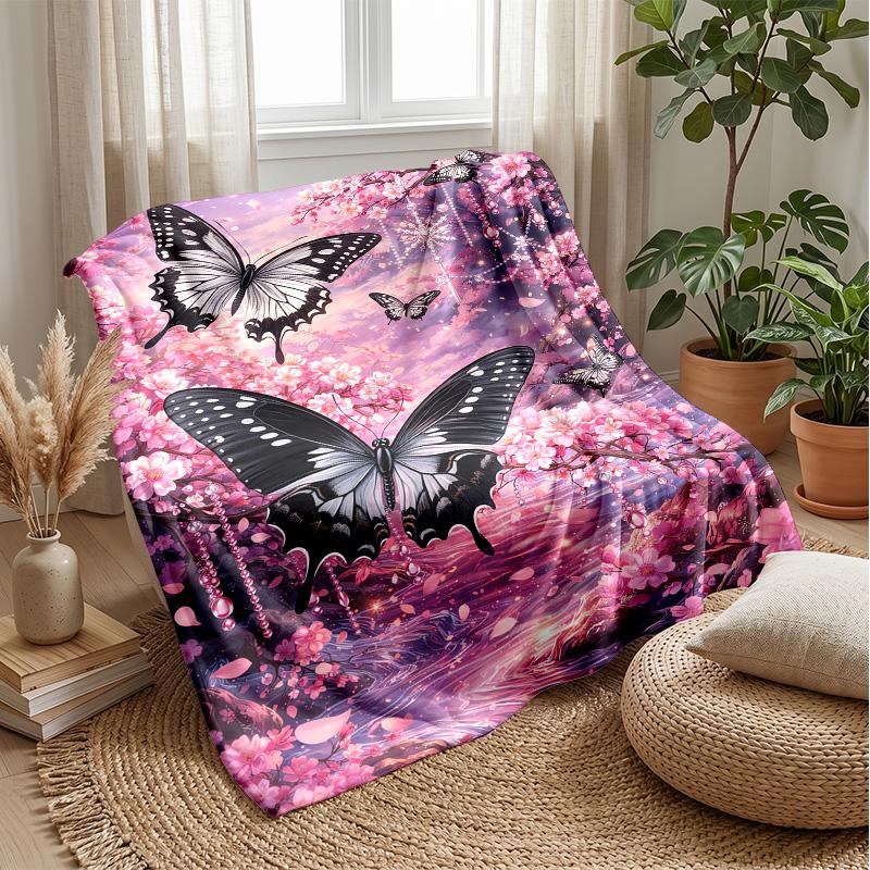 Blue Rose and Butterflies at Night blanket Personalized Name Flannel Blanket Soft Cozy Plush Throw for Sofa Bed Lightweight Home Decor