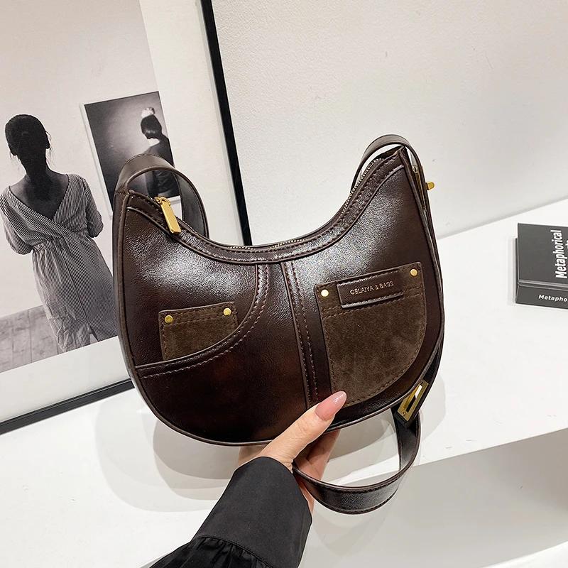 Solide PU Halbmond-Schultertaschen hochwertiges Gefühl von Luxus Designerstil Persönlichkeit heiß modisch feminin Umhängetaschen