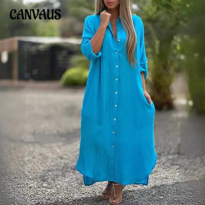 Plus Size Women's Dress Shirt Long Dress Fashion Casual Long Sleeve Cardigan Dresses