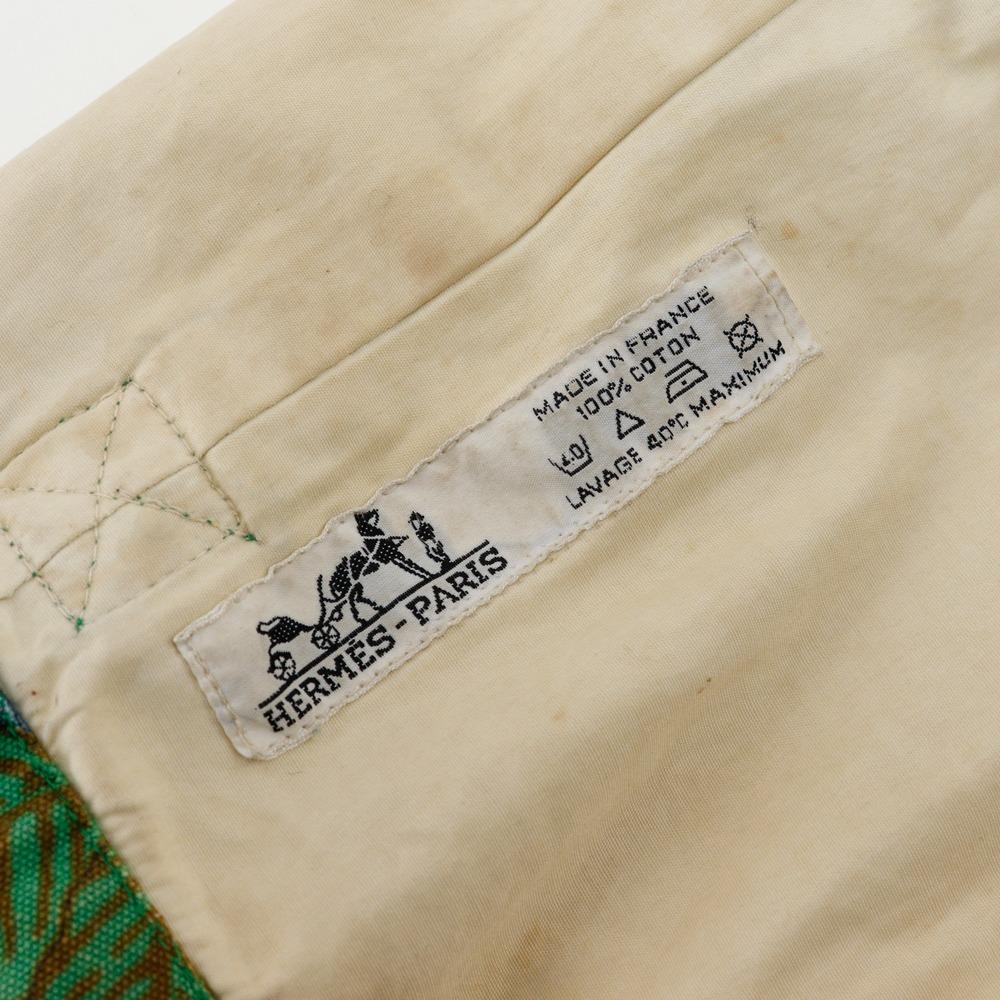 Hermes One Belt Shoulder Bag Botanical Pattern Bird Pattern Vintage Green Cotton Women Used