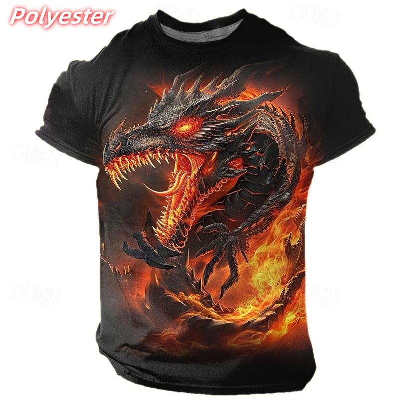 Cool Dragon Pattern T Shirts For Men Colorful Retro Animal 3D Printed T-Shirt Summer Casual Fashion O-Neck Tops Short Sleeve Tee