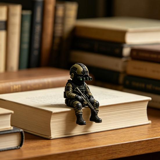 Mini Tactical Soldier Figurine, Realistic Sitting Sniper Resin Statue Model, Armed Special Forces Collectible Sculpture Decoration