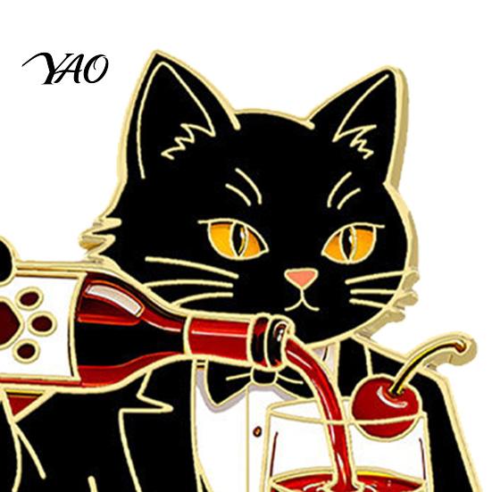 Red Wine Cat Brooch Cartoon Brooch, Enamel Kitten Lapel Hat Accessory Pin, Jackets Backpacks Clothes Decorative for Women Men Pin