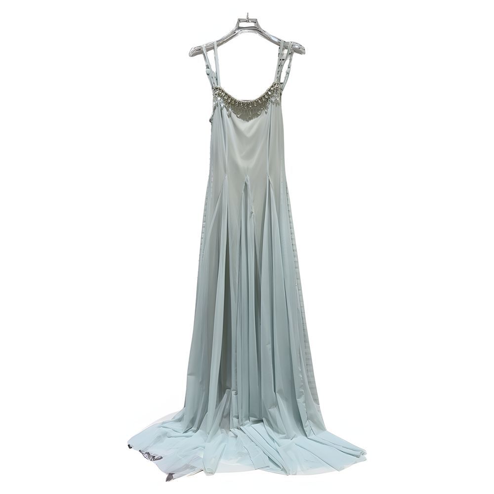 Kristall Diamant Ketten Netz Trägerkleid Damen Sommer Langes Kleid Taille Urlaub Feenkleid