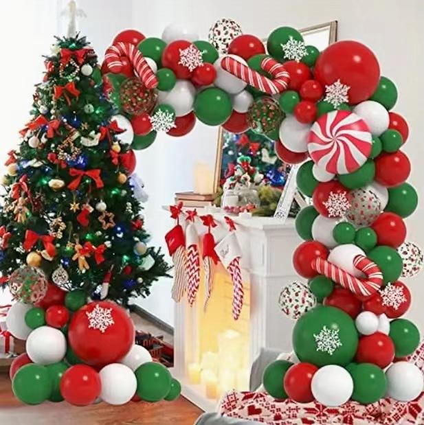 Christmas Red Green Cane Sugar Aluminum Film Balloon Wreath Arch Set Ornaments Candy Birthday Party Supplies