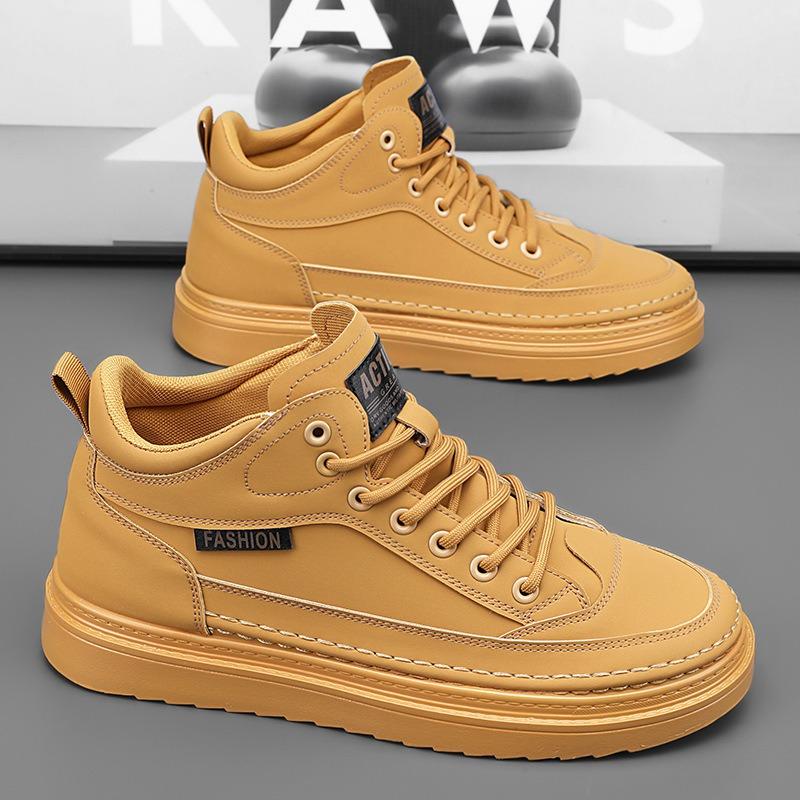 Autumn men's shoes new breathable waterproof high-top chef shoes men's trend versatile black leather shoes casual Martin boots