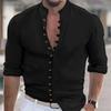 Men's Multi-buttons Shirts Cotton Linen Hawaiian Beach Shirt Long Sleeves Stand Collar Lightweight Breathable Men's Shirt