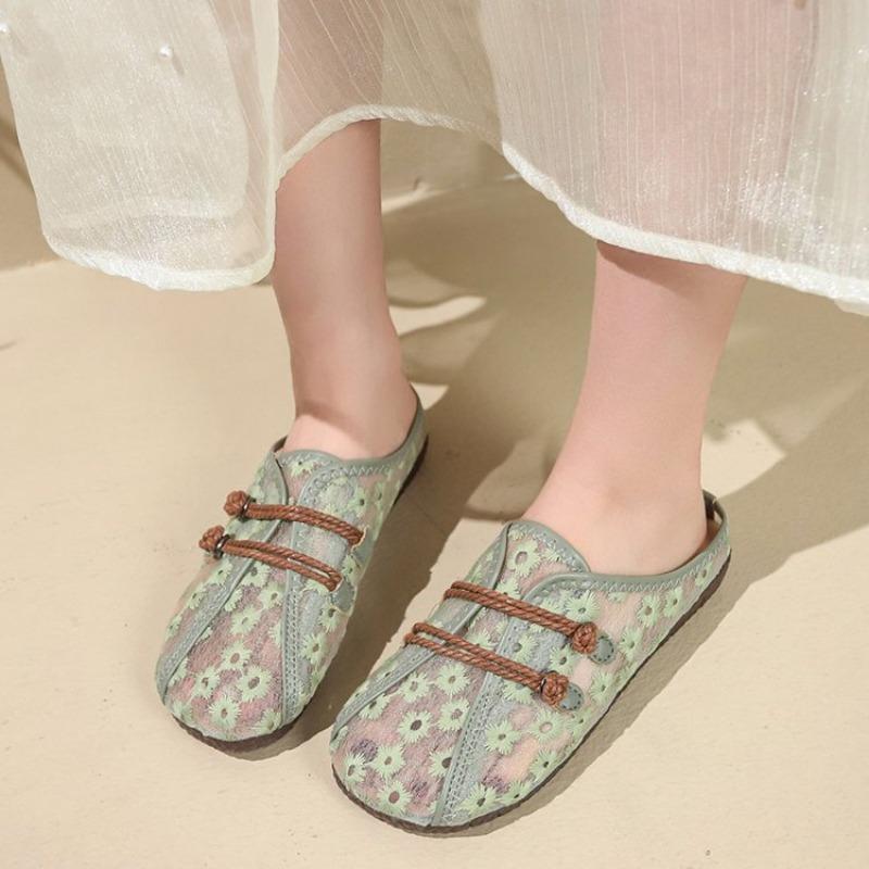 Fashion Woman Footwear Flat Slip on Hollow Mesh Breathable Shoes for Women Offers Korean Aesthetic High Quality Deals Cotton Original