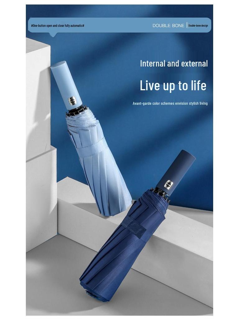 Automatic 60-Rib Folding Umbrella with UV Sun Protection