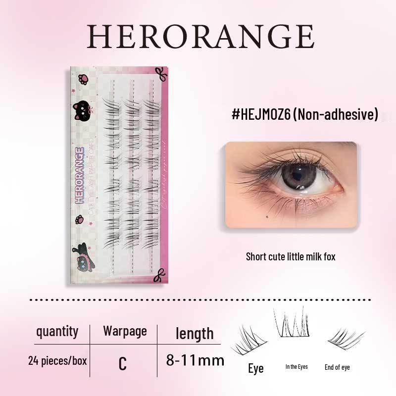 Natural Look Baby Fox Eyelashes - Clear Stem, Breathable, Angled, Glue-Free