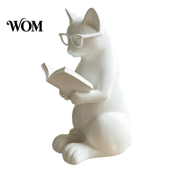 Study Room Decor 3D Printed Reading Cat Figurine, Decorative Ornament with Weighted Anti-Slip Base, With Glasses Intellectual Statue Eye for