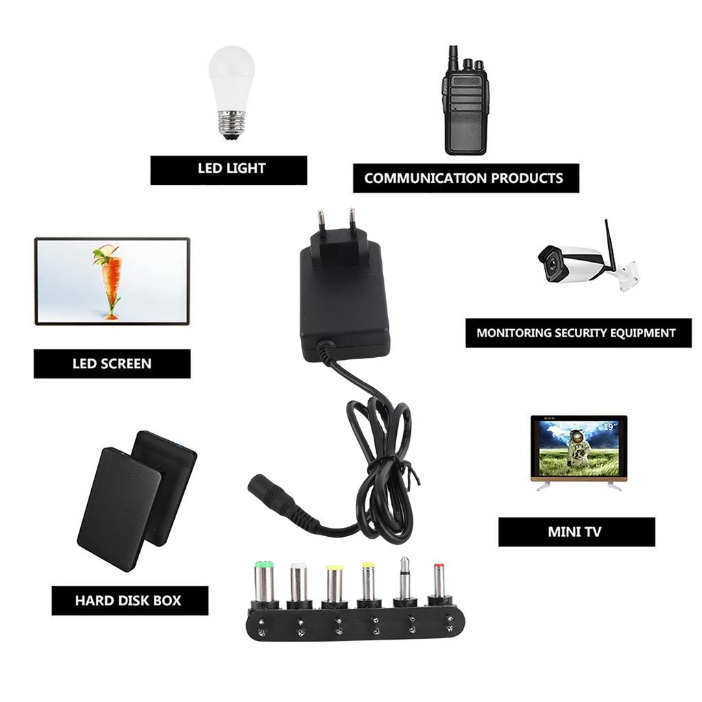 Universal 30W 3V 12V Adjustable Voltage Power Adapter With 6 Connectors