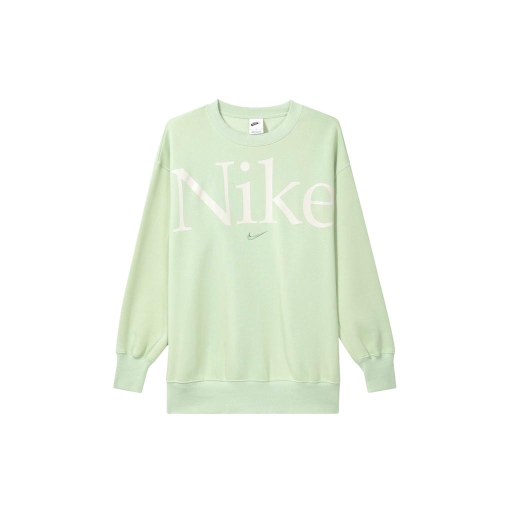 Nike Sportswear Phoenix Fleece Letter Crewneck Pullover Sweatshirt Women Sweatshirt Light-Olive-Green Gray FN3655-371