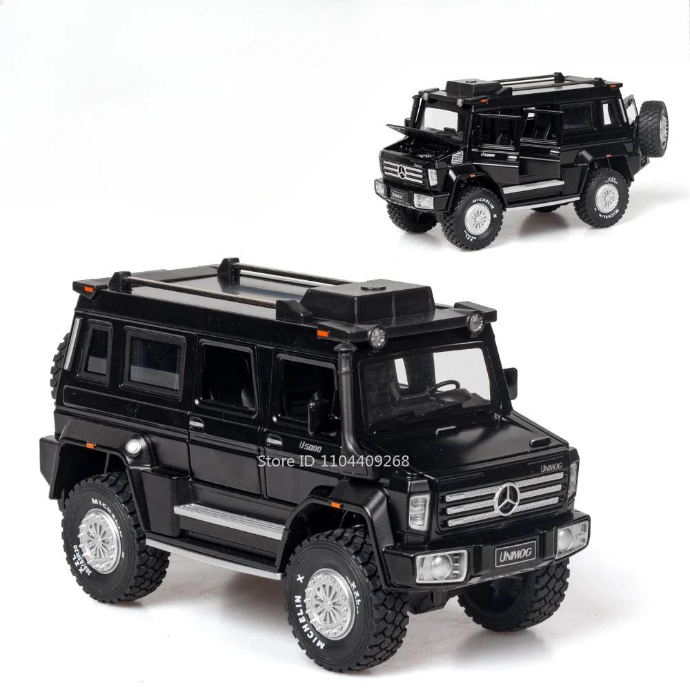 1:28 Scale UNIMOG Motorhome X-Class 6x6 U5000 Car Model Toy Sound Light Pull Back Doors Opened Off-road Vehicle Models Boys Gift