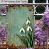 2D Flat 1pc Vintage Floral Aluminium Wall Art Sign Rustic Snowdrop Flowers 8x12 Aluminium Rustic Garden Home Decor Spring Floral Wall Decor