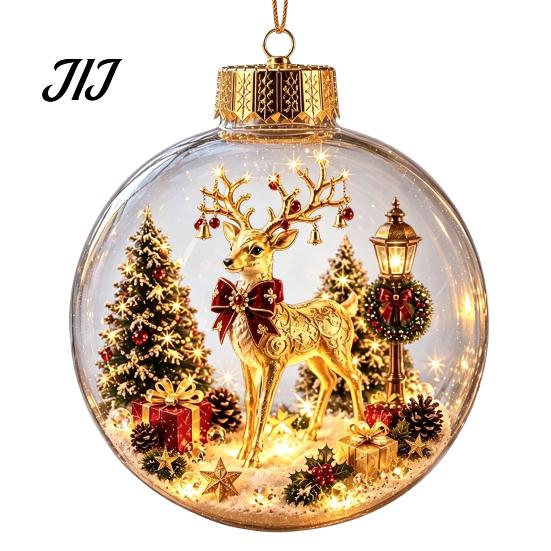 Year Round Home Accent Lighted Clear Christmas Ball Ornaments, Cute Santa Claus/Tree/Snowman/Angel Figure Inside Portable Light Decor The Xmas Hanging