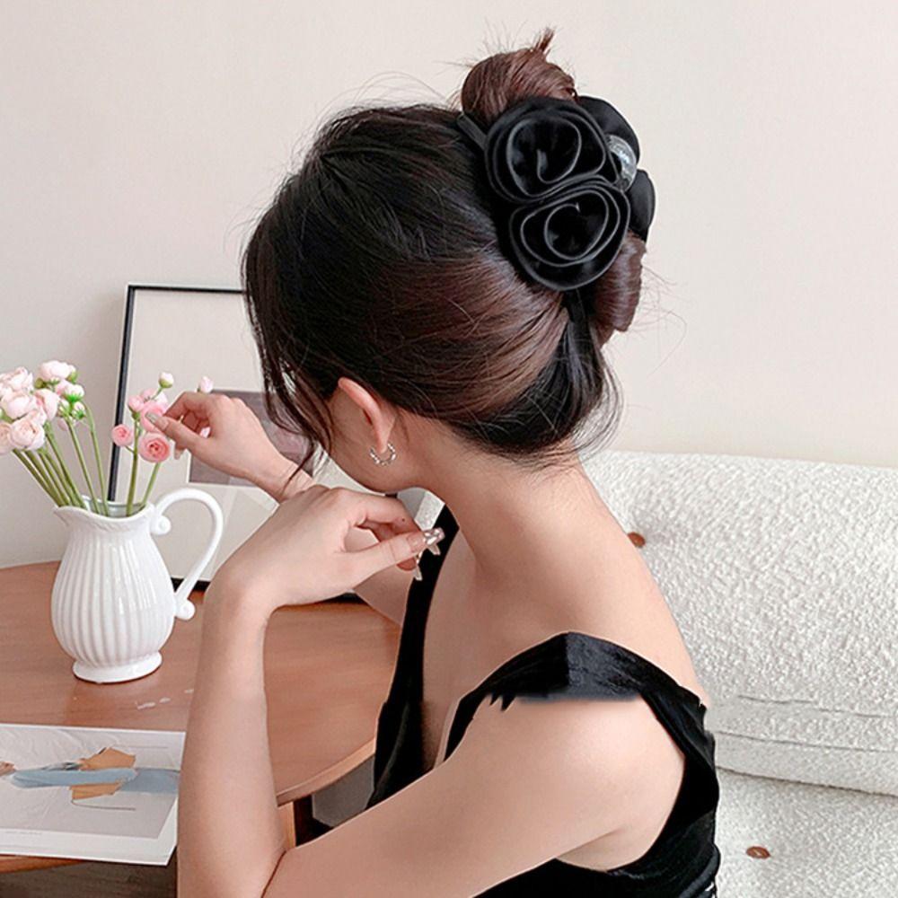 Korean Style Flower Hair Claw Hair Grab Clip Large Size Hair Claw Red Rose Hair Clip  Streetwear