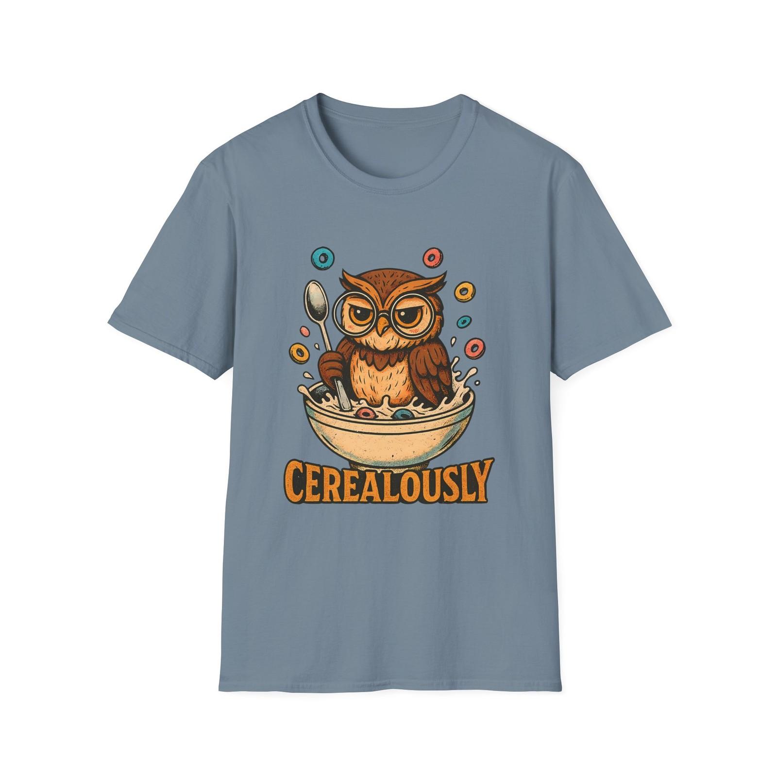 Unisex Softstyle T-Shirt Mens Womens Tees Top Stern Owl Glasses Cereal Bowl Funny Breakfast 3XL