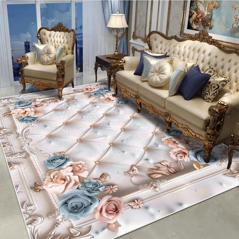 Dekorativní koberec v evropském stylu do obývacího pokoje, květinový vzor, velký rozměr, protiskluzové koberce, rohožka ke vchodovým dveřím, pratelný, přizpůsobitelný