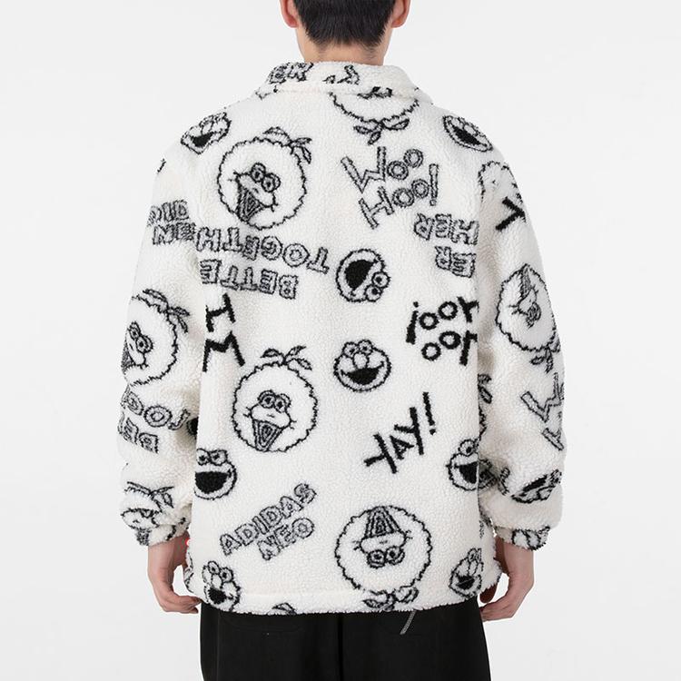 adidas Neo X Sesame Street Co-Branded Tiger Year Limited Edition Full Print Fleece Long Sleeve Jacket Unisex Jackets White HD7298