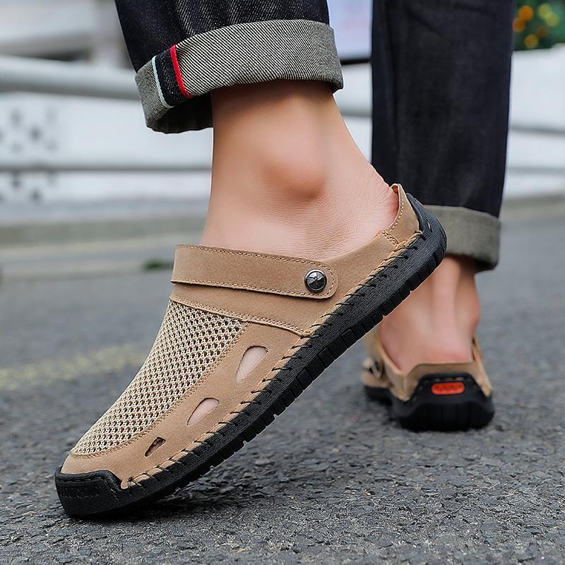Men Hiking Sandals Black Khaki Outdoor Summer Brown Wide Palm Handmade Slippers Beach Shoes for Father Plus Size