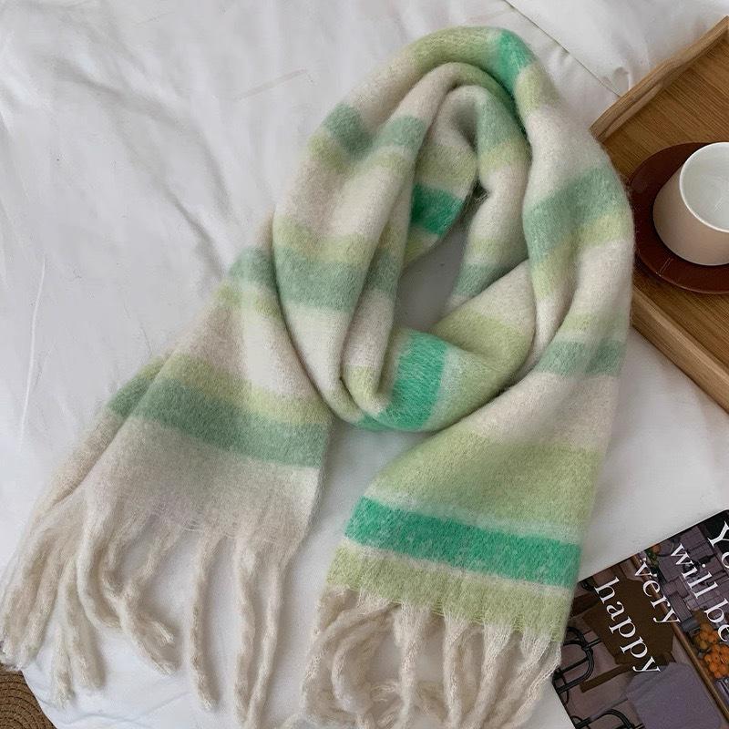 Korean Style Imitation Cashmere Plaid Scarf - Women's Warm, Thick, and Versatile Neck Warmer for Fall and Winter.