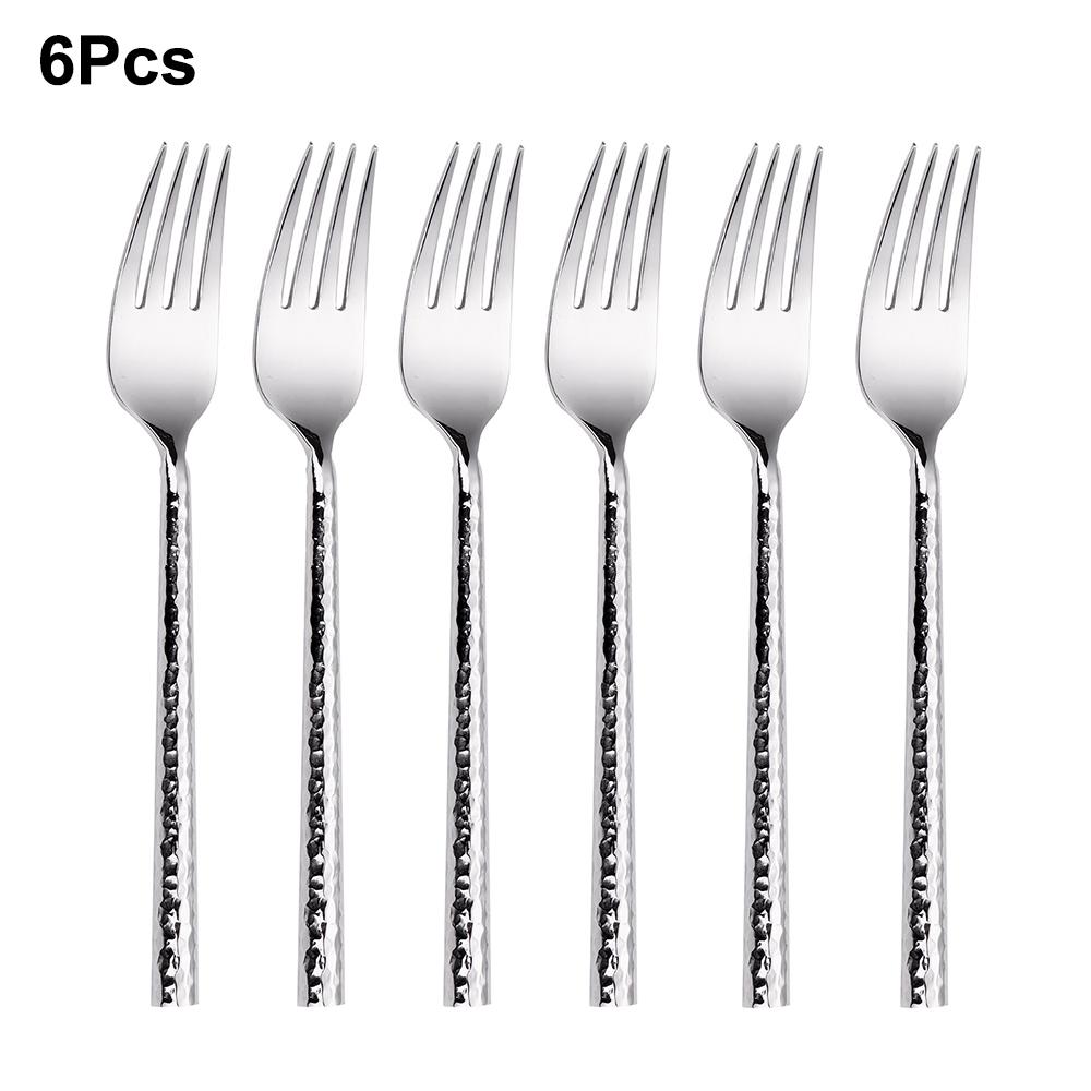 6/12/15Pcs Sliver Heavy Cutlery Stainless Steel 304 Tableware Western Dinner Set Mirror Hammer Pattern Handle Knife Fork Spoon
